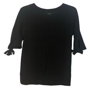ANN TAYLOR Delicate Black Thin Sweater With Bows on Three Quarters Sleeves